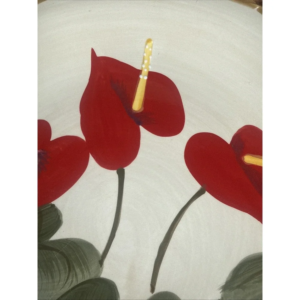 Kauhale Living Stoneware Handpainted‎ Anthurium Flower Plate 10 6/8